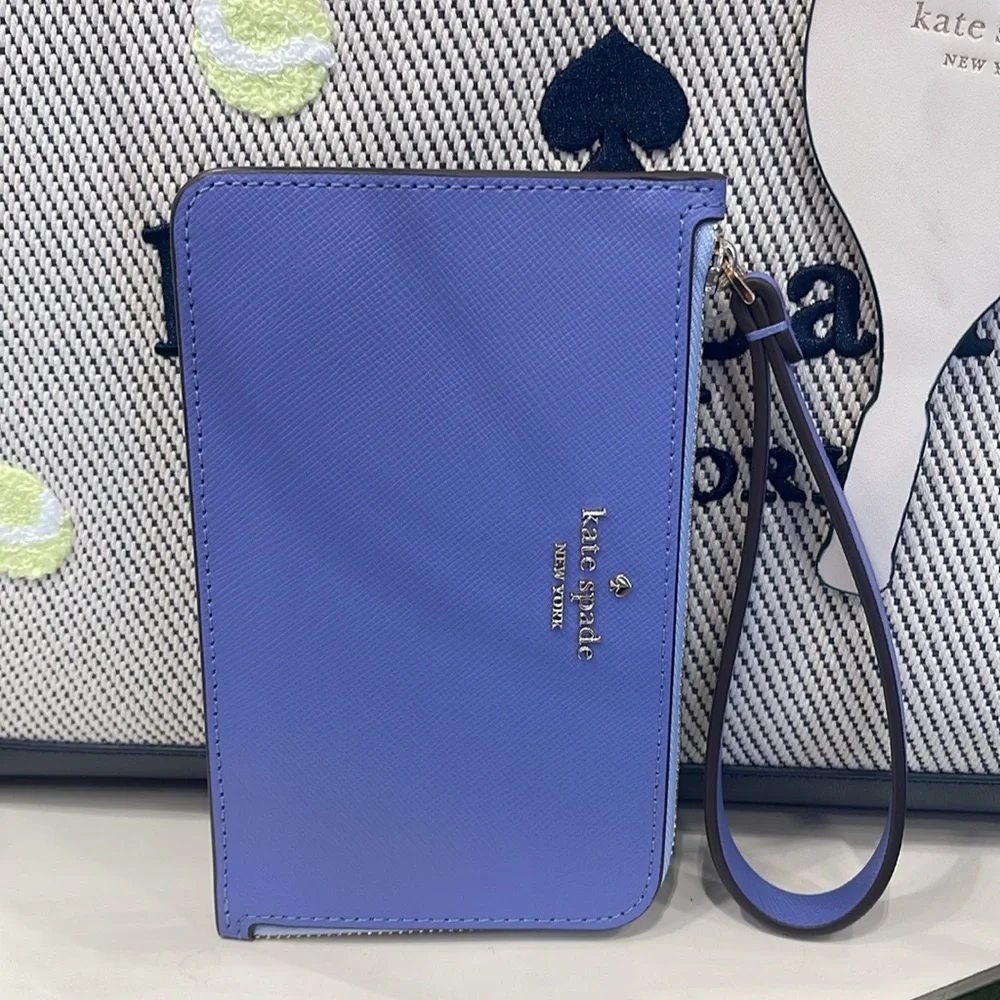 Kate Spade Lucy Small L-zip Wristlet Evening Blue Iris Multi NWT